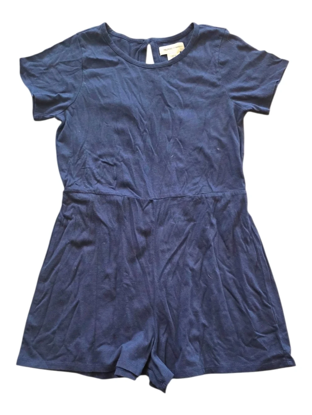Melrose & Market Girls Navy Short Sleeve Cotton Open Back Romper L